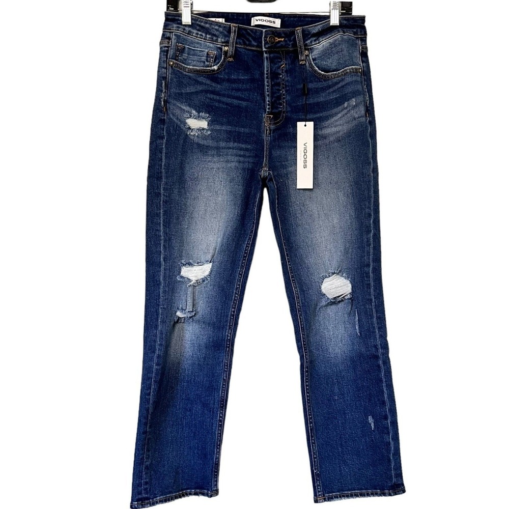 VIGOSS Frankie Slim Straight Distressed Dark Wash Jean USA Made 29 Stretch‎ NWT